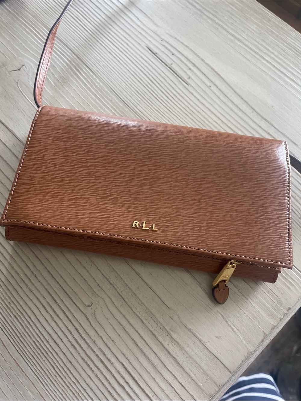 Ralph Lauren Tan Crossbody Wallet with Gold Hardware